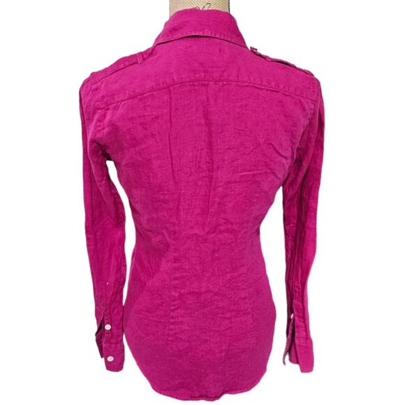Ralph Lauren‎ Hot Pink Magenta 100% linen Epaulets Button Down Shirt Size 4 - Picture 6 of 9